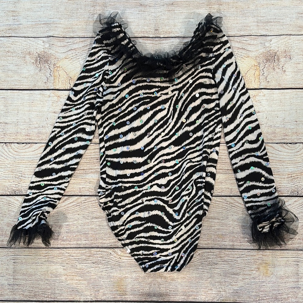 Weissman Zebra Print Bodysuit with Black Ruffle